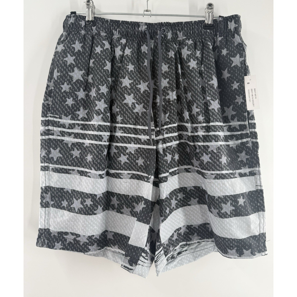 Barracuda Bay Mens Swim Shorts Size Small Swim Trunks w/3 Pockets 7"-Inseam Gray